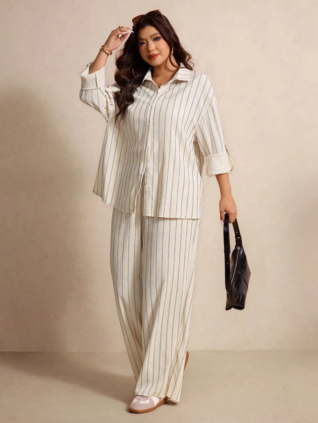 Ensemble Rayé Élégance – Chemise Ample & Pantalon Large