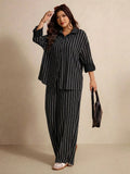 Ensemble Rayé Élégance – Chemise Ample & Pantalon Large