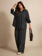 Ensemble Rayé Élégance – Chemise Ample & Pantalon Large