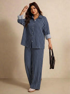 Ensemble Rayé Élégance – Chemise Ample & Pantalon Large